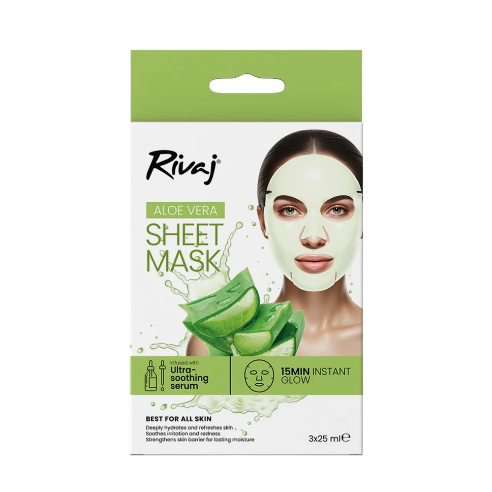 Rivaj UK Aloe Vera Facial Sheet Mask - Pack of 3 - Hydrating & Soothing