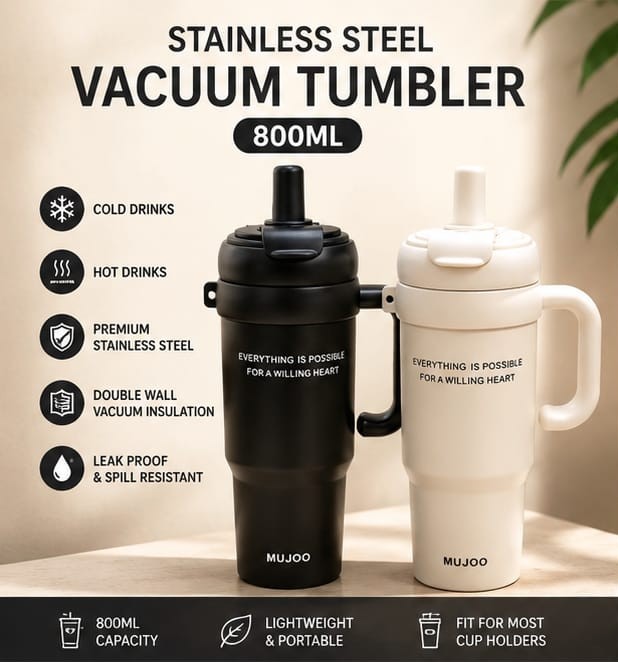 800ML Vacuumm Tumbler-(Black & white colours) Box packing